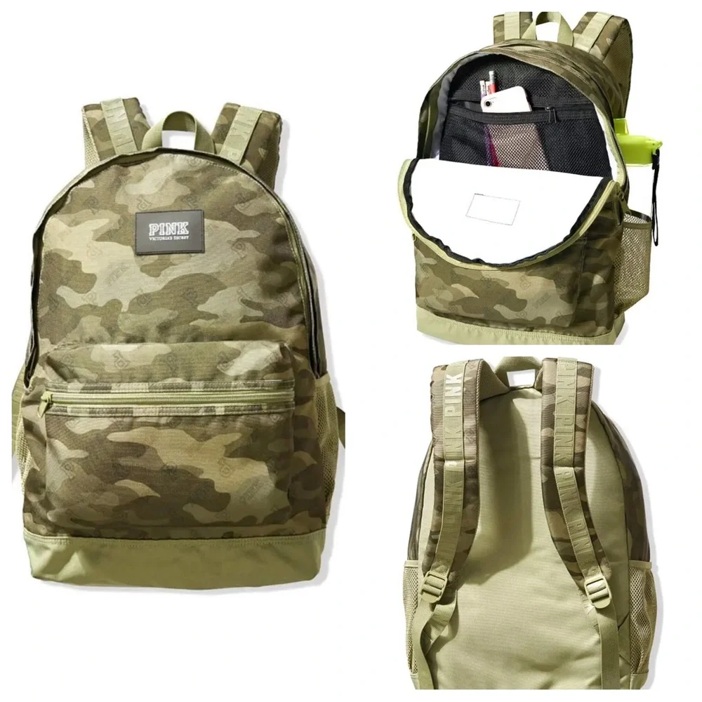 VS VICTORIAS SECRET PINK CAMPUS BACKPACK TOTE TRAVEL BAG CAMO GREEN